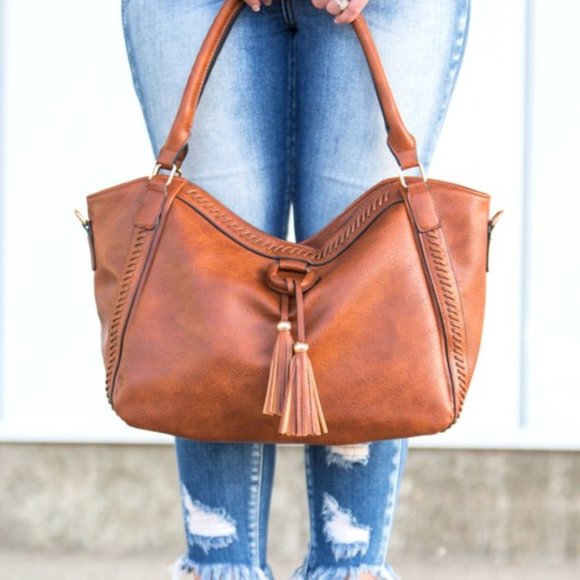 Handbags - Envy Handbag Purse, Faux Leather, Cognac